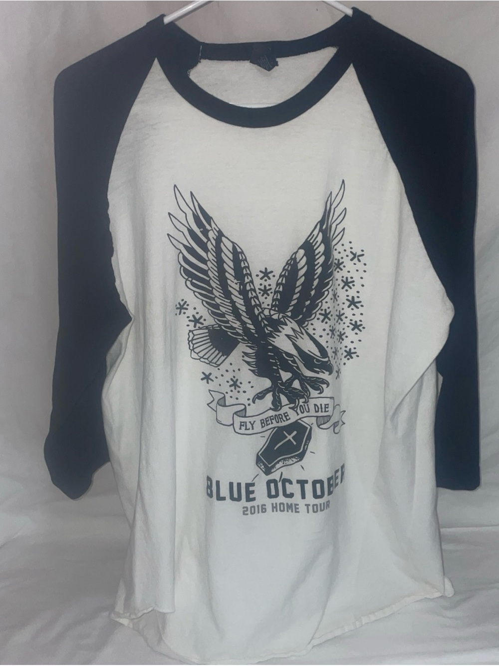 Blue October Men's White & Black Raglan Tour Tee